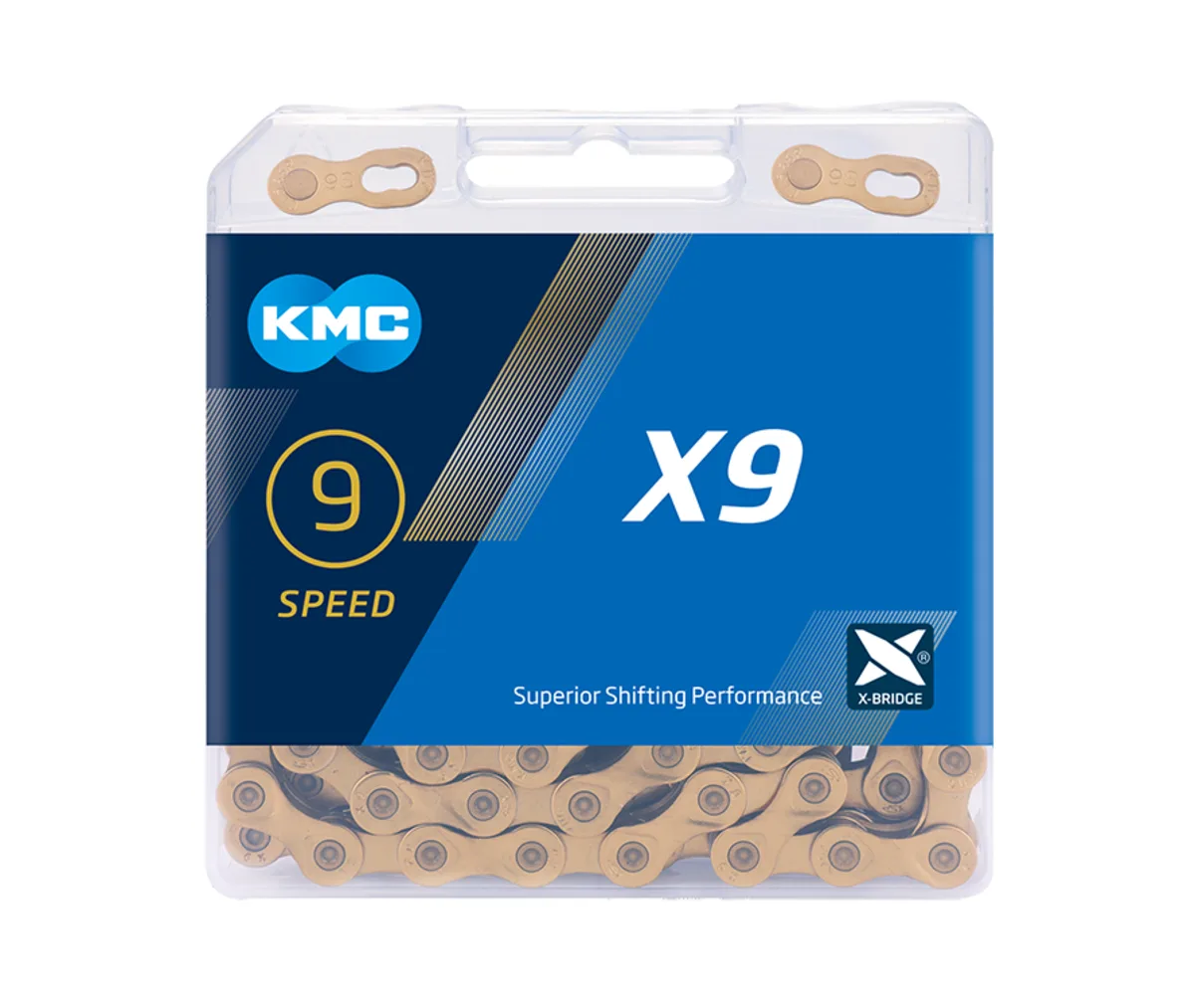 KMC X9 Ti-N Gold 9-speed chain, 114 links, photo 1 of 2